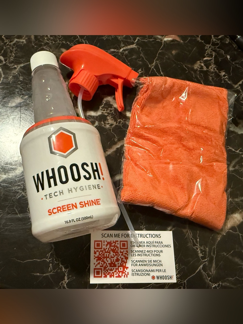 WHOOSH! Pro 16.9 fl oz Refillable TV Screen Cleaner & Microfiber Cloth Brand New
